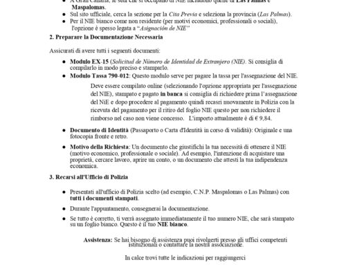 VADEMECUM PER OTTENERE IL NIE BIANCO EVITANDO SPESE INUTILI